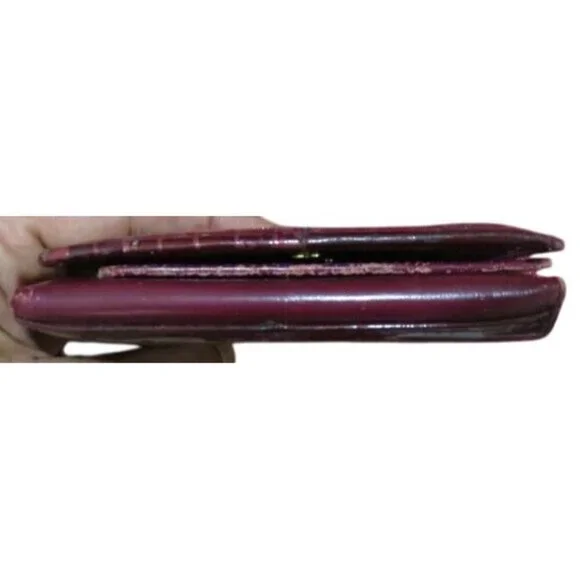 Givenchy Vintage Burgundy Ostrich Croc Embossed Leather Trifold Wallet coin case